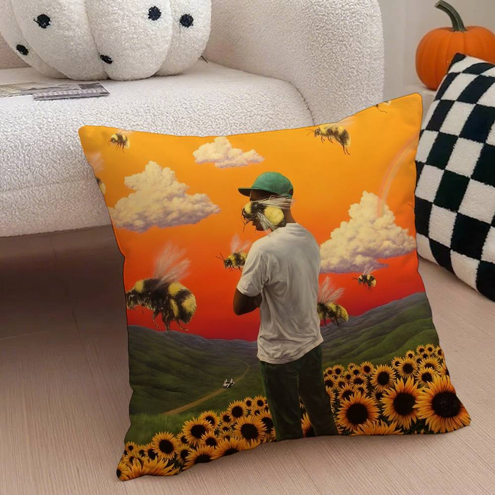 T-Tyler the Creator Rapper Pillow Case Anti-dustmite Pillowcase Invisible zipper silky short plush Sofa cushion cover