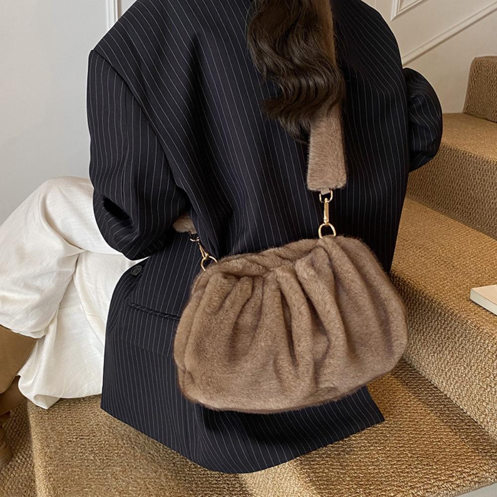 Cute and Versatile Winter Crossbody Bags Mink Fur Wrinkle Relaxed Texture Cloud Shell Bag Women Fashion Tote Shoulder Bag