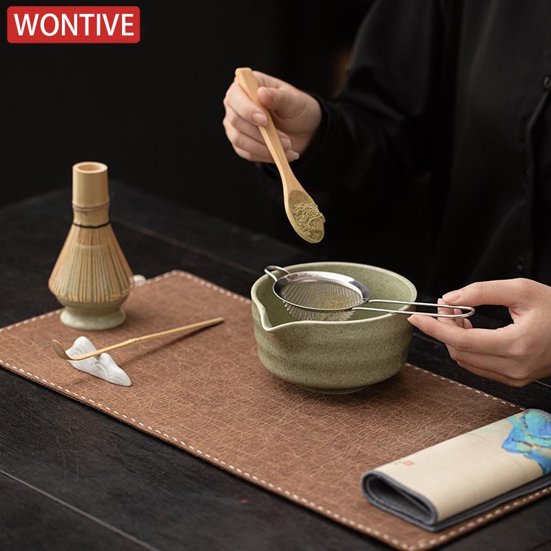 8tlg./Set Japanisches Wellenmuster Matcha Keramik Teebesen Ständer Blattspitze Schale Filtersieb Teelöffel Utensilien Teezeremonie Geschenk