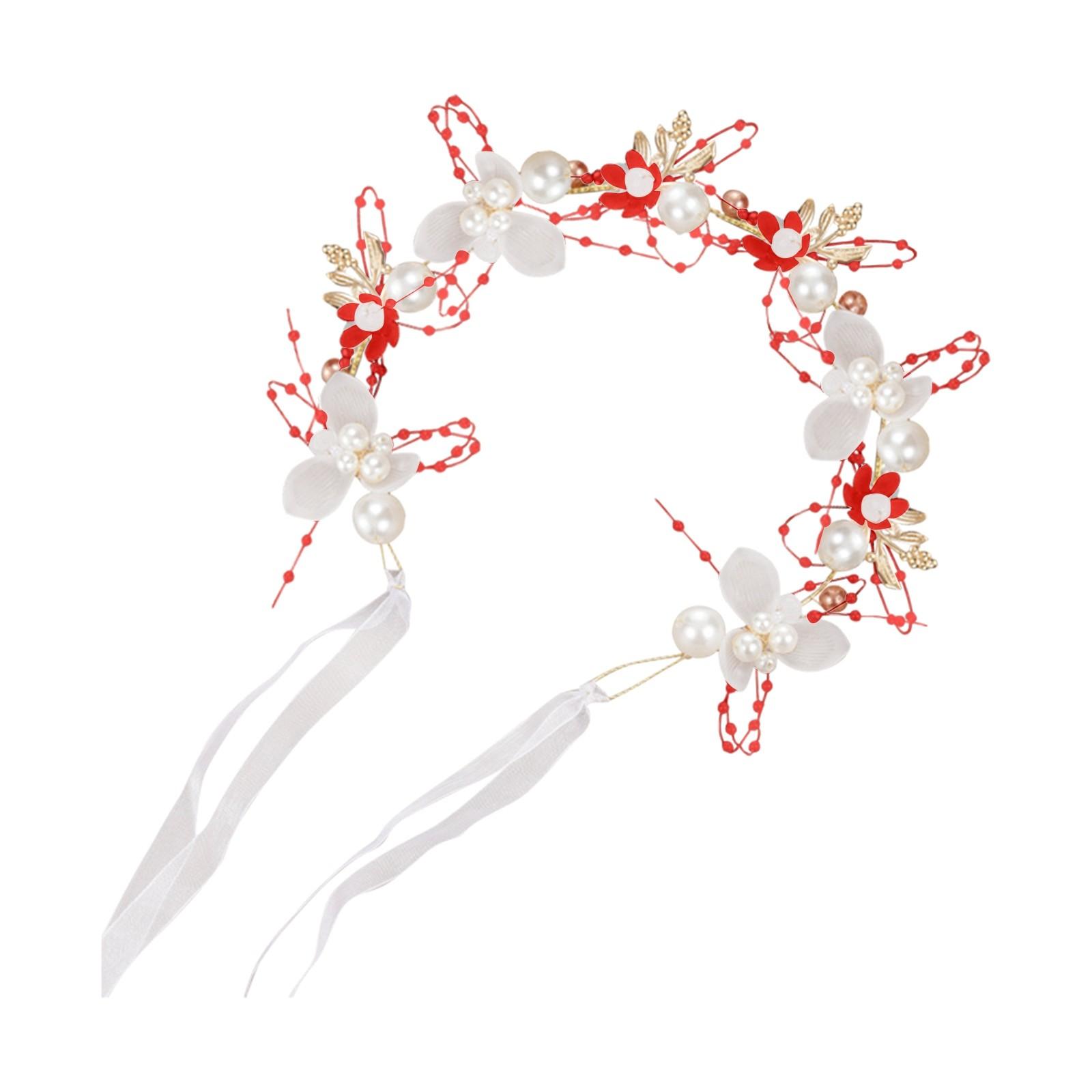 

Повязка на голову с цветочным венком, повязка на голову с цветком, повязка на голову с жемчугом, детский головной убор невесты One Size красный