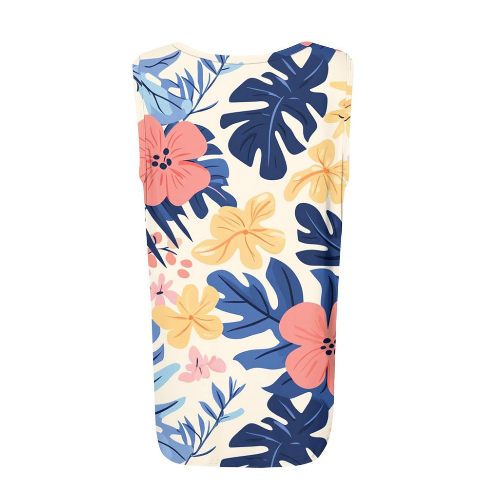 Square Collar Tank Top Women Print Tank Tee Casual Loose Fit Sleeveless Shirt