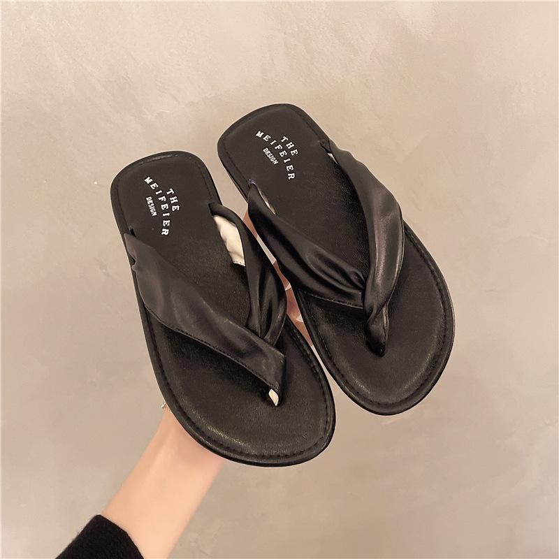 Weicher Boden keine müden Füße flacher Boden Zehensteg-Sandalen Damen Sommerkleidung zu Röcken schöne Strand coole Hausschuhe