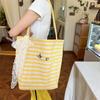 11 striped simple double-sided canvas bag, summer new large-capacity student shopping shoulder bag