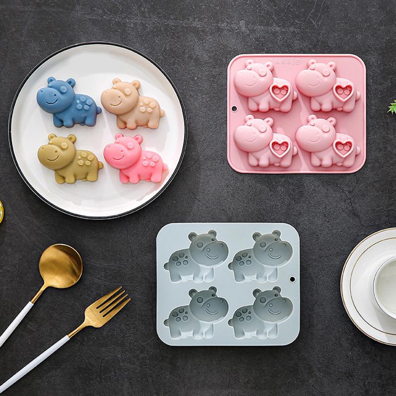 Four Cavity Hippo Silicone Mold Heart Design for Chocolate Candy Baking Creative Pastry Tools