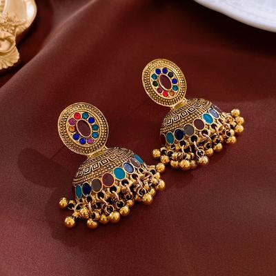 GemChic Women's New Vintage Rhinestone Set Drip Bell Tassel Fringe Earrings Ethnic Fashion Stud Earrings Birthday Christmas Jewelry Gift