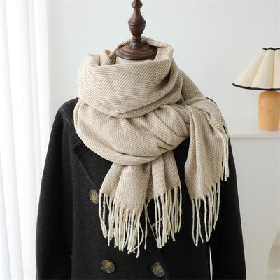 College-Stil Schlichter Koreanischer Stil Modisch Vielseitig Warm Verlängert Imitatkashmirschal Wasserkräuselmuster Schal Damen Quaste