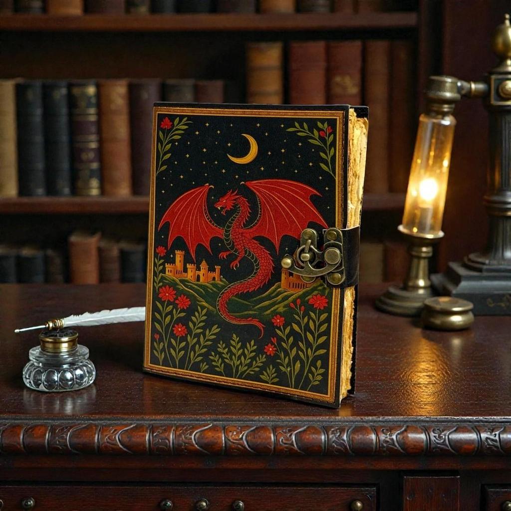 Handmade Leather Dragon Journal – 5×7 Inch – 200 Deckle-Edge Pages – Vintage Fantasy Diary