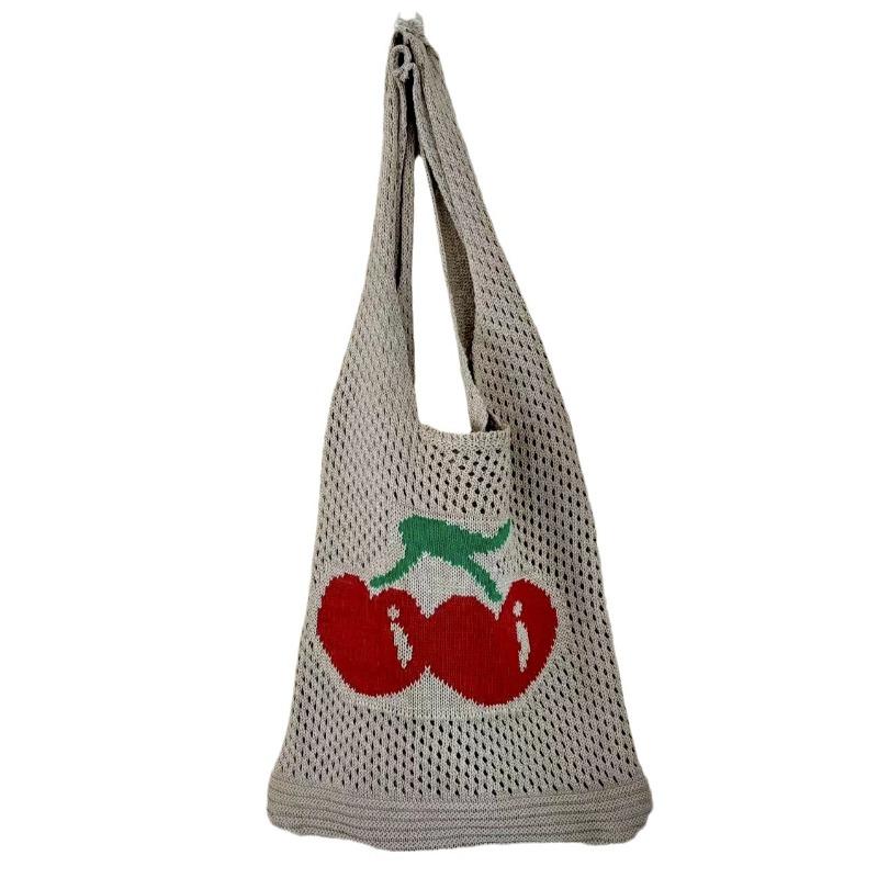 New bag large capacity tote bag cherry bag knitted bag hollow bag shoulder bag woven bag