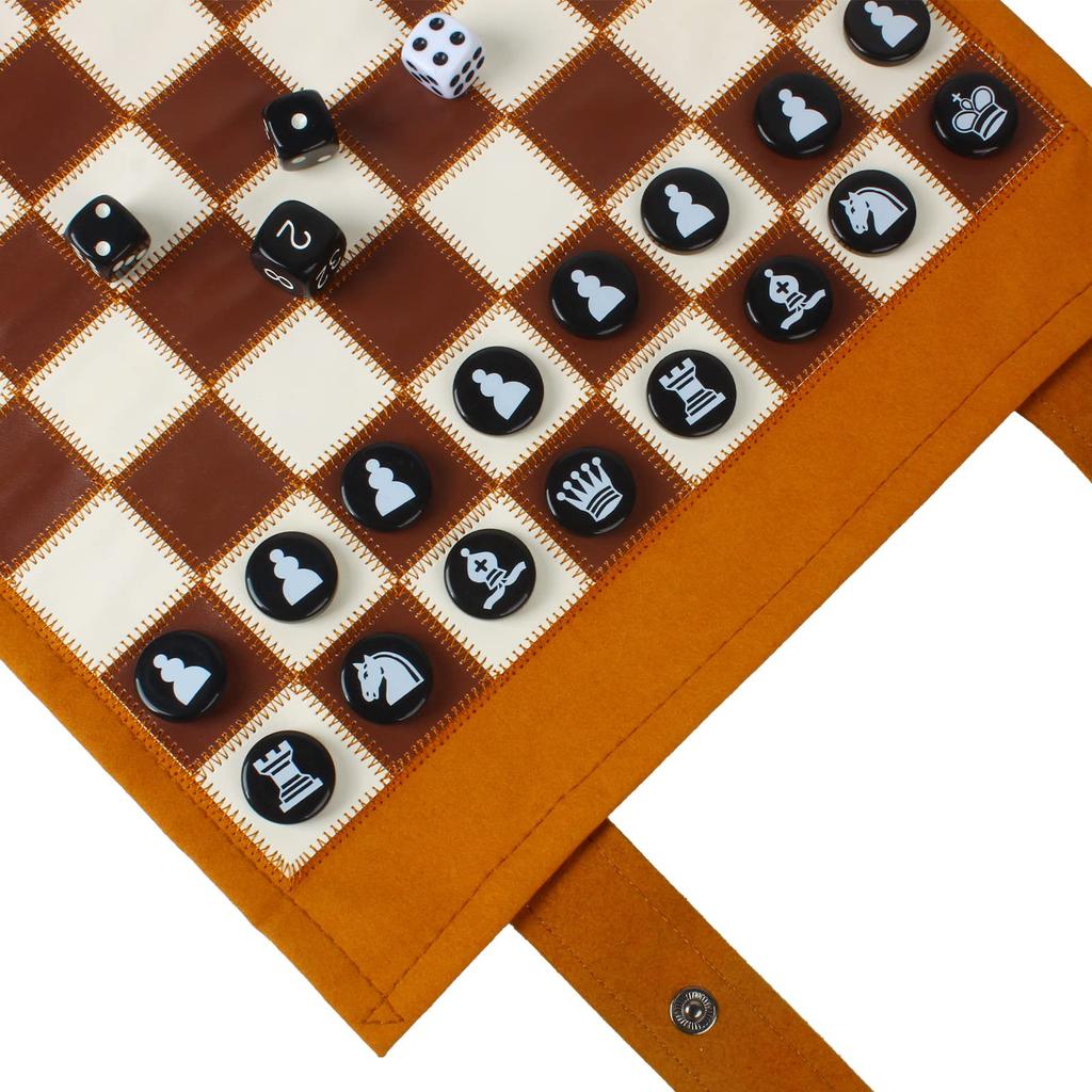 Andux Rollable Chess and Board Dual-Use Set, Backgammon, Game, Microfiber, Portable, PGSLQ-01 (Brown)