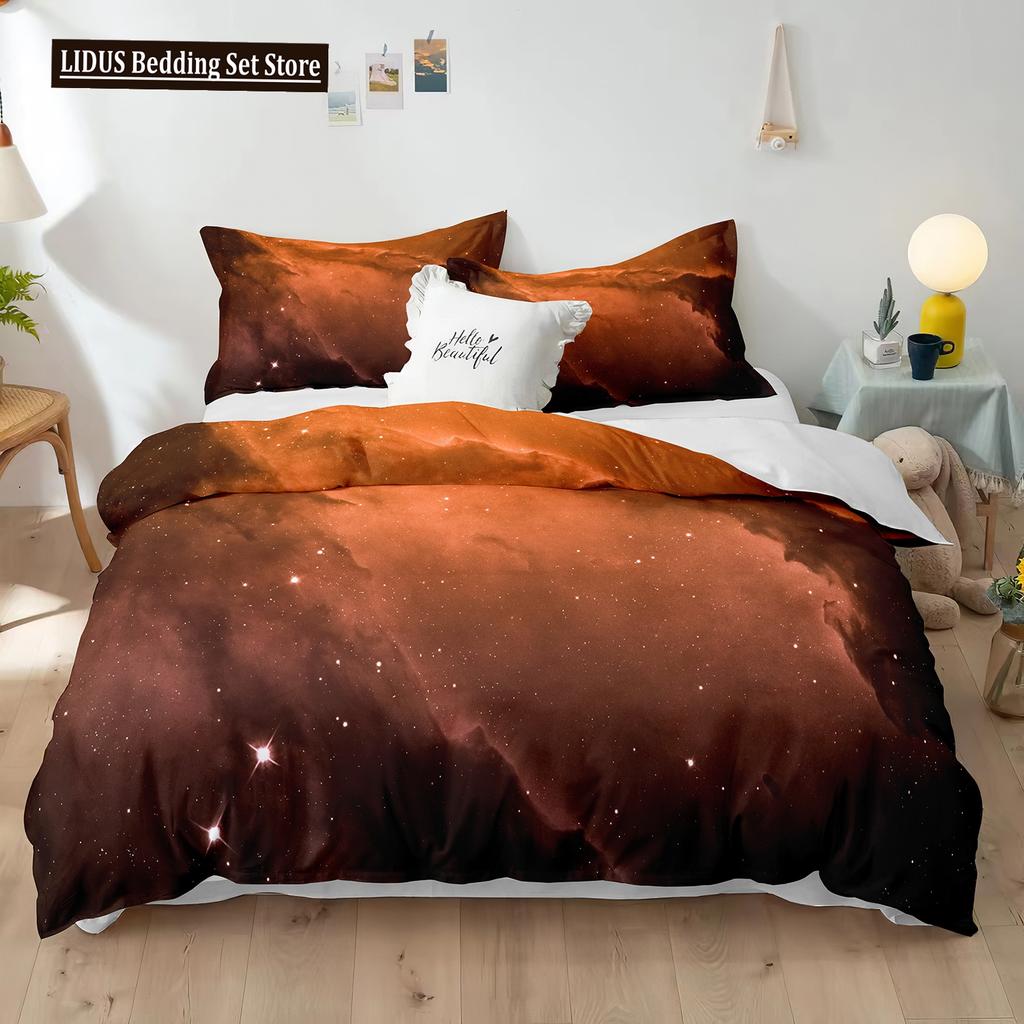Starry Sky Polyester Duvet Cover Set King Size White Star Colourful Galaxy Starry Space Nebula Abstract Cosmos For Boy Girl Kids