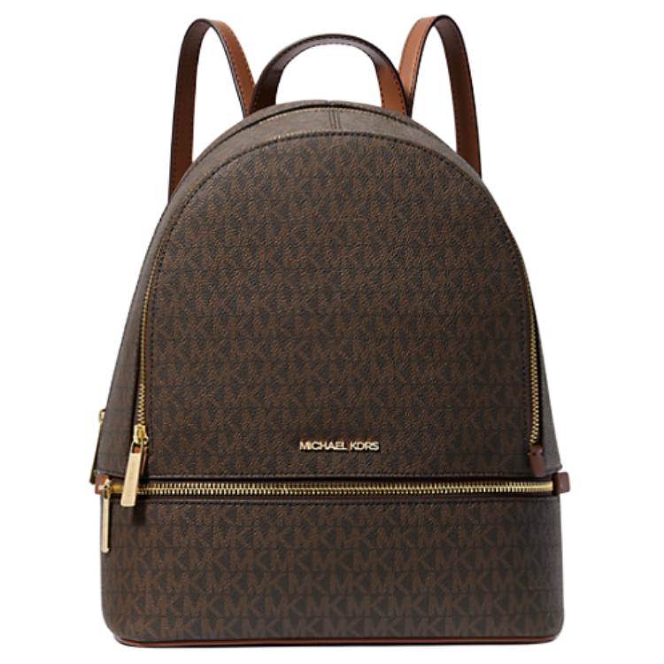 Michael Kors Rhea Signature Logo Coated Canvas Medium Backpack Women backpacks Brown 35S5GRAB2B-BROWN Basic Set (Bag+Dust Bag)