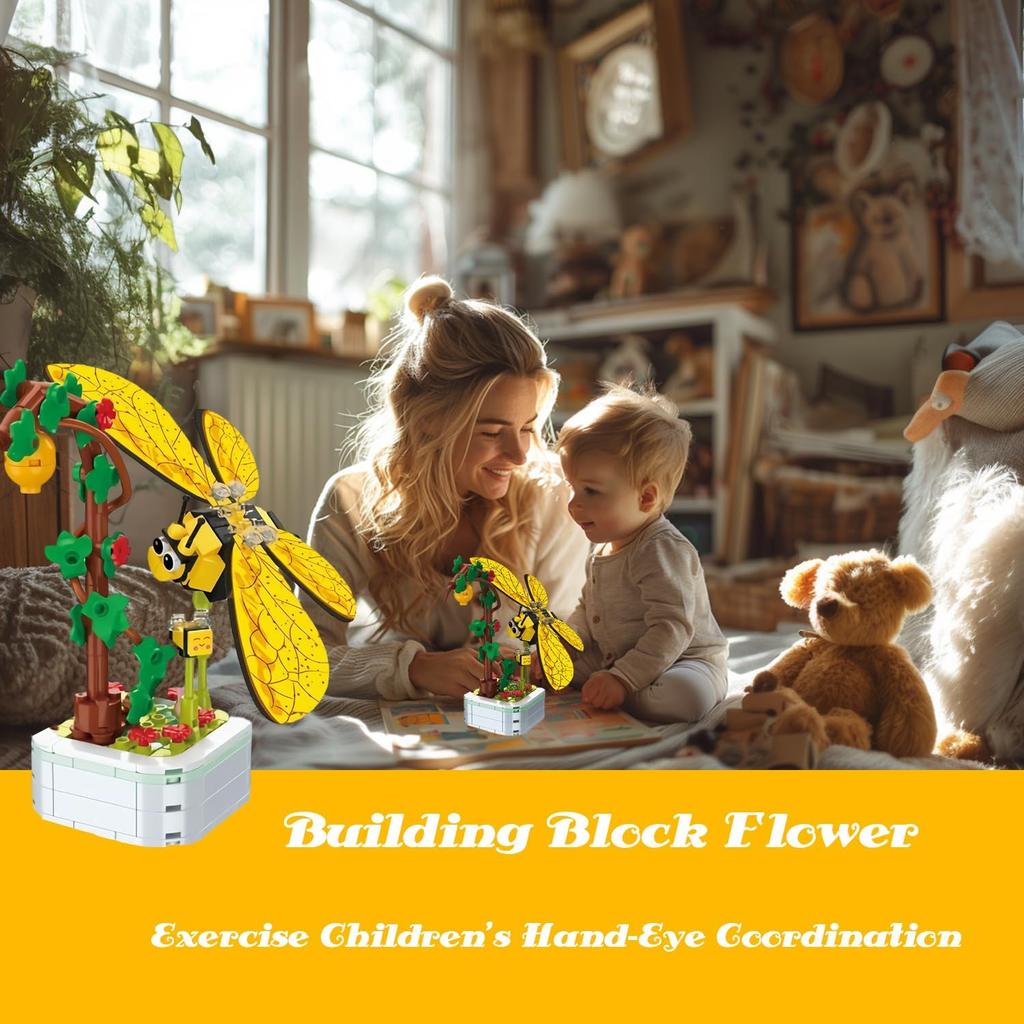 Zestaw Budowlany Bukiet Kwiatów, Zabawki Budowlane Kwiaty, Cegiełki Budowlane Kwiaty Zabawki Projekt Kreatywny do Wystroju Domu Pokoju