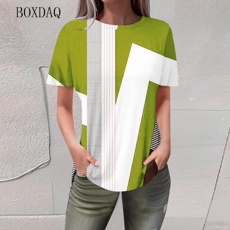Geometric Striped Women Fashion T-Shirts Short Sleeve O-Neck Streetwear Ladies T Shirt Summer 3D Print Casual Tops Plus Size 6XL