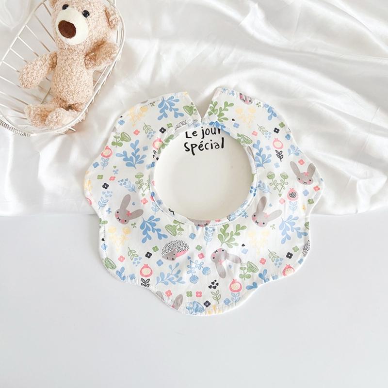 Baby Burp Cloth Cotton Bibs Cute Newborns Bib Adjustable Snaps Bib Petal Edge Bib Comfortable Nursing Bib for Drooling