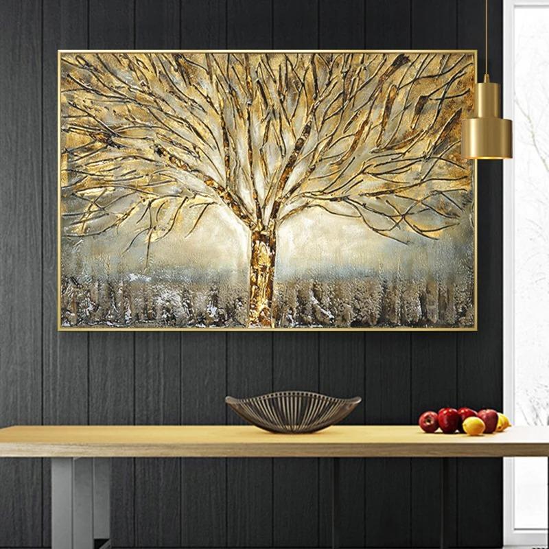 Gold Tree of Life Oil Painting Poster and Prints On Canvas Abstract Art Pictures Modern Wall Art For Home Living Room Decoration