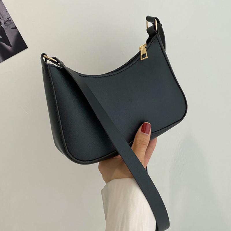 2025 New Handbag Retro Hong Kong Style Portable Shoulder Bag Underarm Bag Solid Color PU Crossbody Bag Women's Leisure Bag