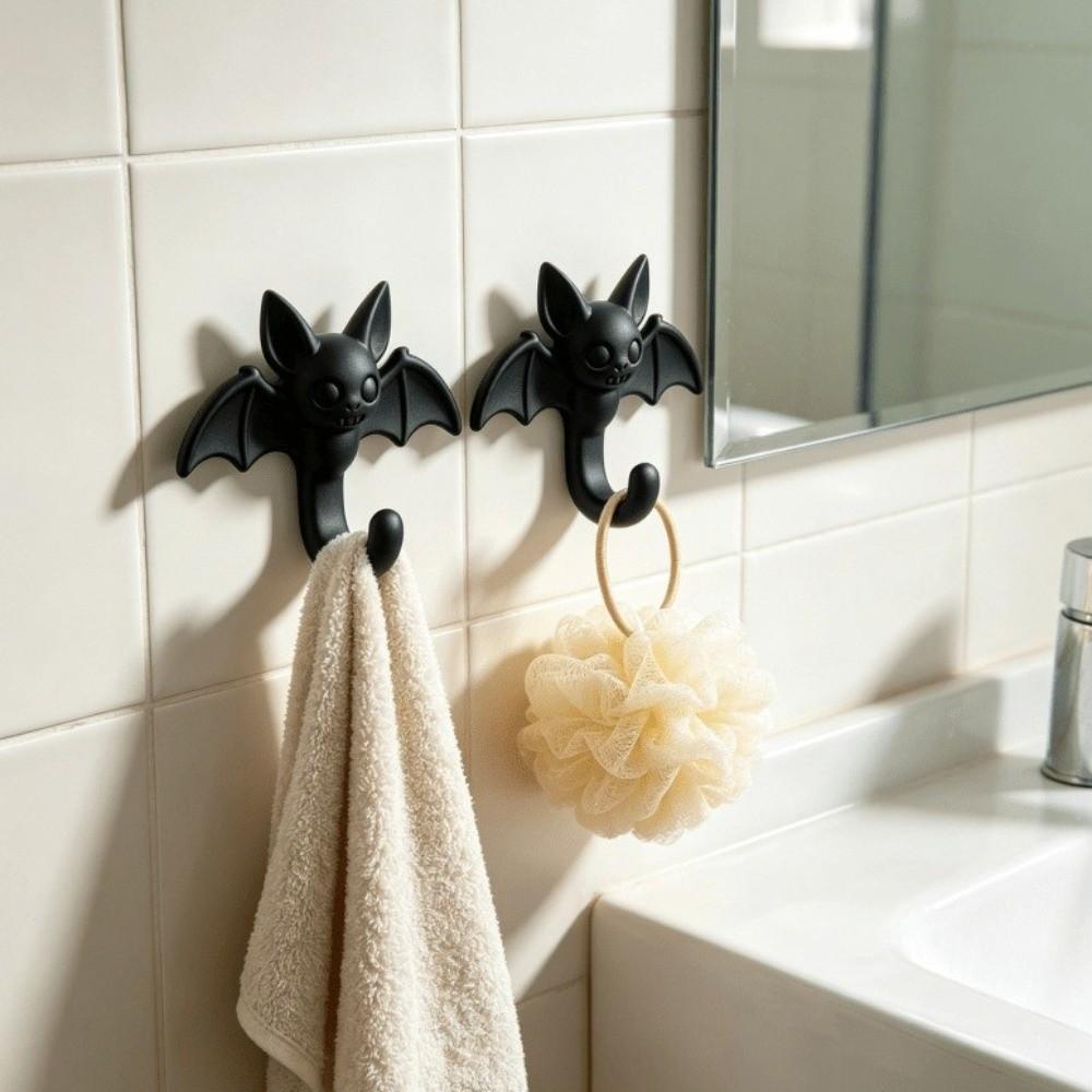 2PCS 3D Printed Cartoon Bat Shaped Wall Hook Self Adhesive Clothes Hook Storage Hooks Office
