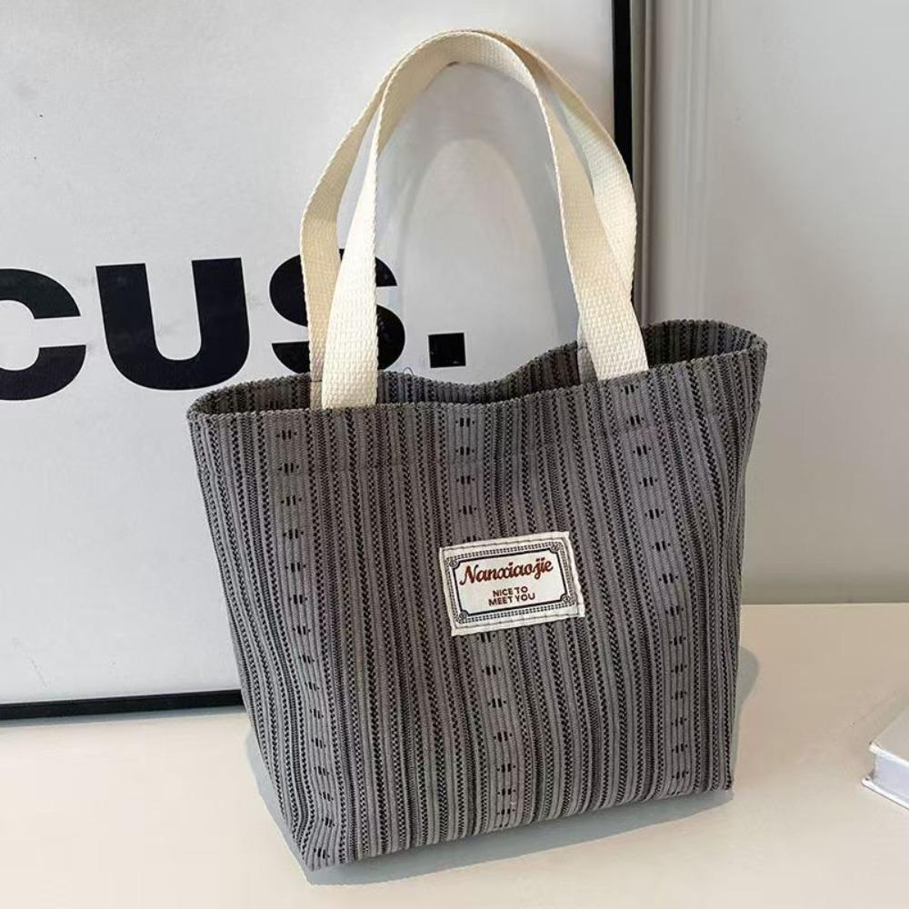 Simple Commuting Shoulder Bag Classic Design Striped Shopping Bag Canvas Tote Bag  Women Lady
