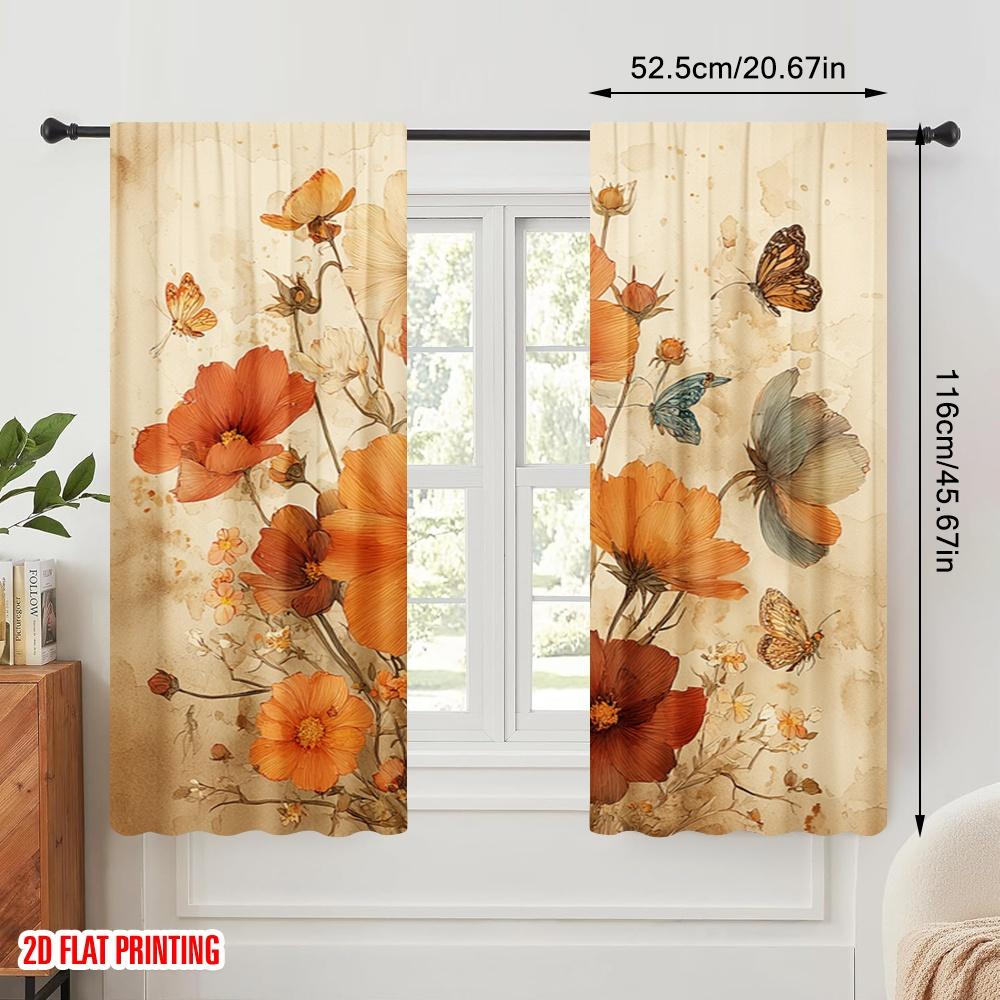 2 Stück, 2D-Flachdruck Vorhänge&Fensterdekoration Schmetterlingsblüten Vielseitig 100% Polyester (ohne Stange) Art Deco Festlich für