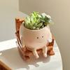 Rocking Chair Unique Sit Rocking Chair Flower Smily Face Planter Outdoor Pots Funny Planter with Holes