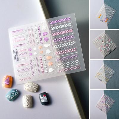Embossed Nails Art Stickers Creative 5D Engraved Woolen Yarn Pattern Manicure Decals Exquisite DIY Nail Design Adhesive Decoration Stickers