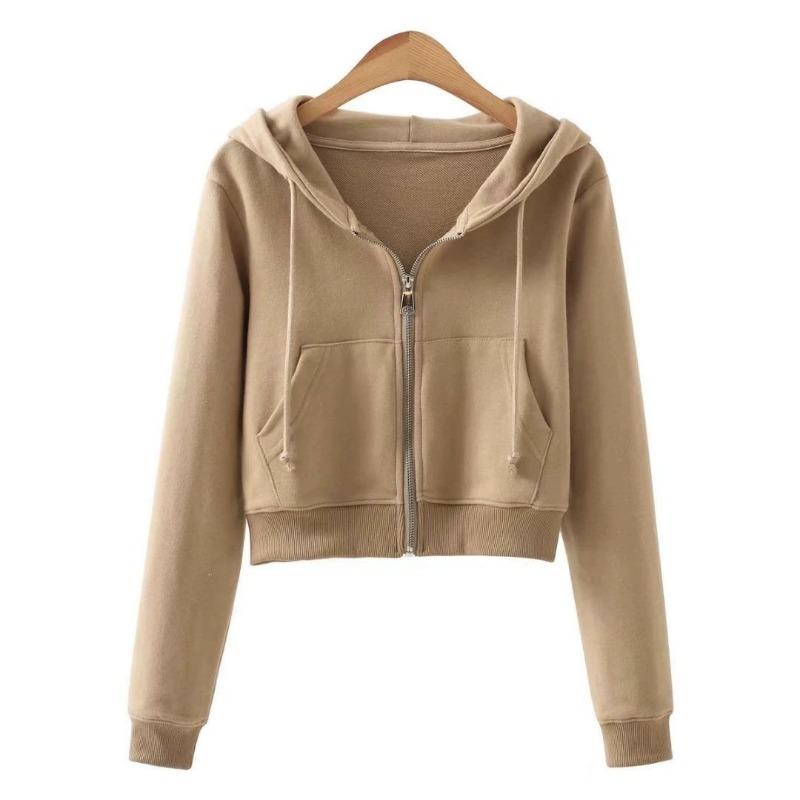 Herbst Neu Sweatshirt Damen Kapuze Reißverschlusstasche Strickjacke Jacke Vielseitiges Oberteil Locker Sport Koreanischer Stil