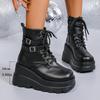 Punk Style Black Wedge Boots for Women Autumn Winter Chunky Platform Ankle Boots Woman Super High Heel Motorcycle Botas Mujer