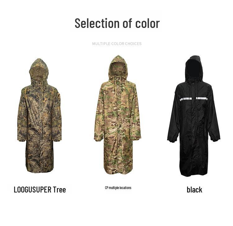 Adult Camouflage Waterproof Hiking Raincoat - Long, Lightweight, One-Piece with Reflective Strip