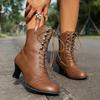 European High Heel Large Size Women's British Martin Boots Coarse Heel Short Boots Medium Locomotive Boots Women's Boots
