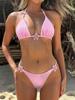 Pink Floral Halter Tie Bikini Set - Women's Sexy Swimwear