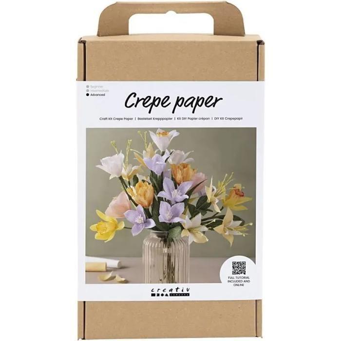 Kit DIY Papier Crépon - Bouquet Printanier - Couleur Blanc - Pour Adultes - Mixte