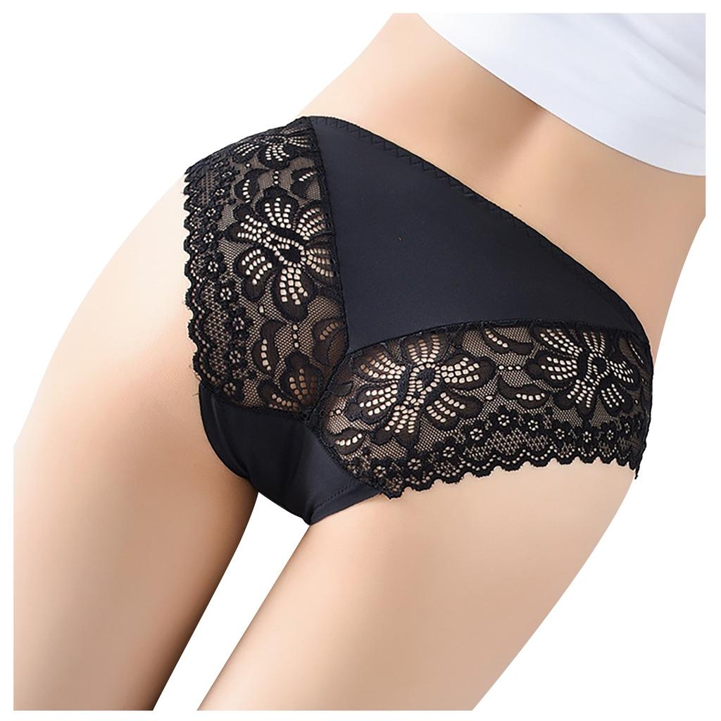 Ladies Sexy Color Low Waist Transparent Hollow Lace Stitching Sexy Panties