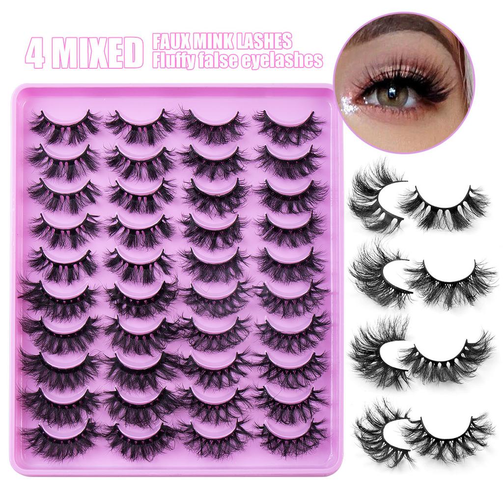 20 Pairs Of Mixed Imitation Mink False Eyelashes Naturally Curled Eyelashes Nude Makeup Thick Eyelashes