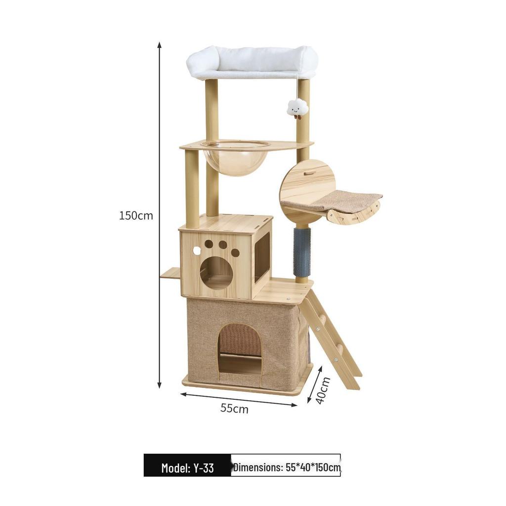 Raumkapsel Katzenbaum: Multifunktionaler Kratzbaum & Bett mit Doppelkammer, Geeignet für große & kleine Katzen