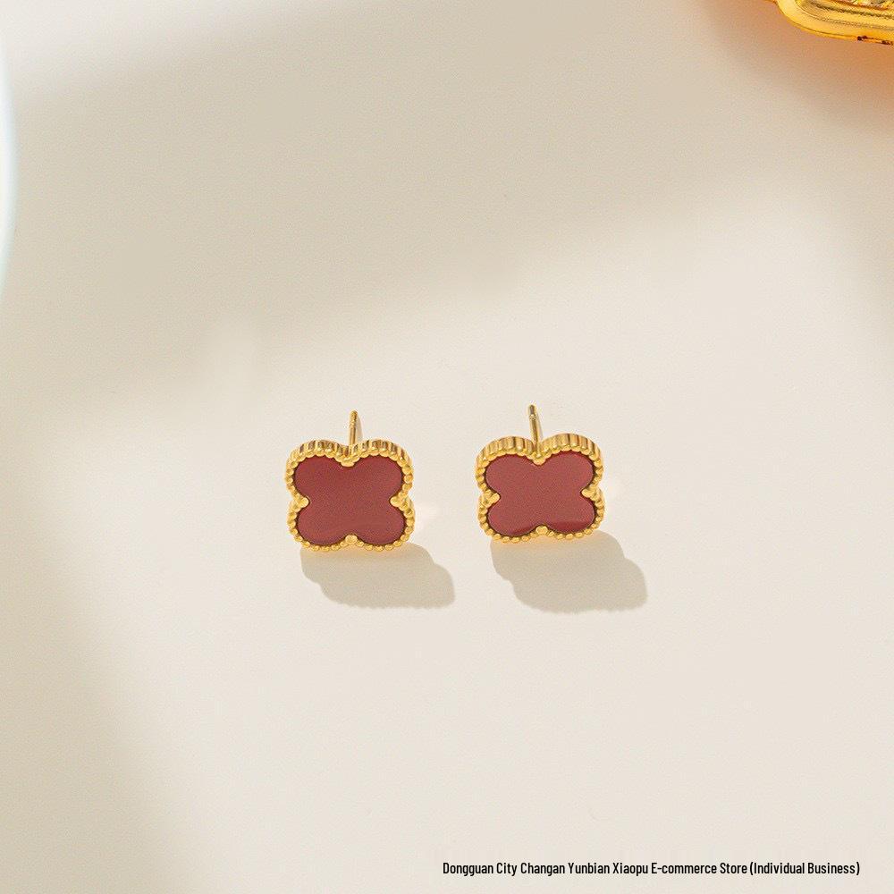 

Korean Four-Leaf Clover Luxury Stud Earrings - Elegant & Versatile Design Gold червоний
