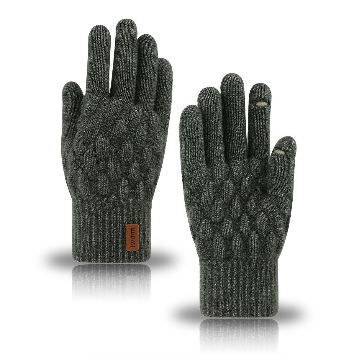 New wool leaking finger gloves, camel wool warm autumn knitted gloves, piled thickened jacquard gloves One size