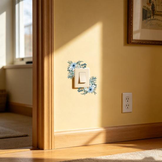 Flower Light Switch Sticker Removable Floral Wall Decal Self-Adhesive Socket Decor for Living Room Bedroom Kitchen