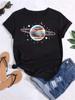 Maycaur T Shirt Women Moon Planet Print Fashion Tee Shirts Casual Round Neck Short Sleeve Streetwear Female T-Shirt Vintage Tops