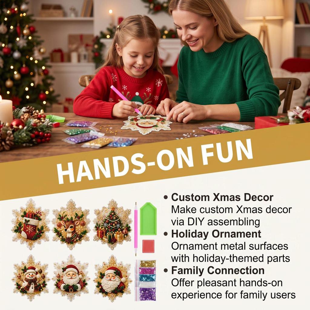 DIY Snowflake Santa Diamond Magnet Set - Festive Refrigerator Decoration