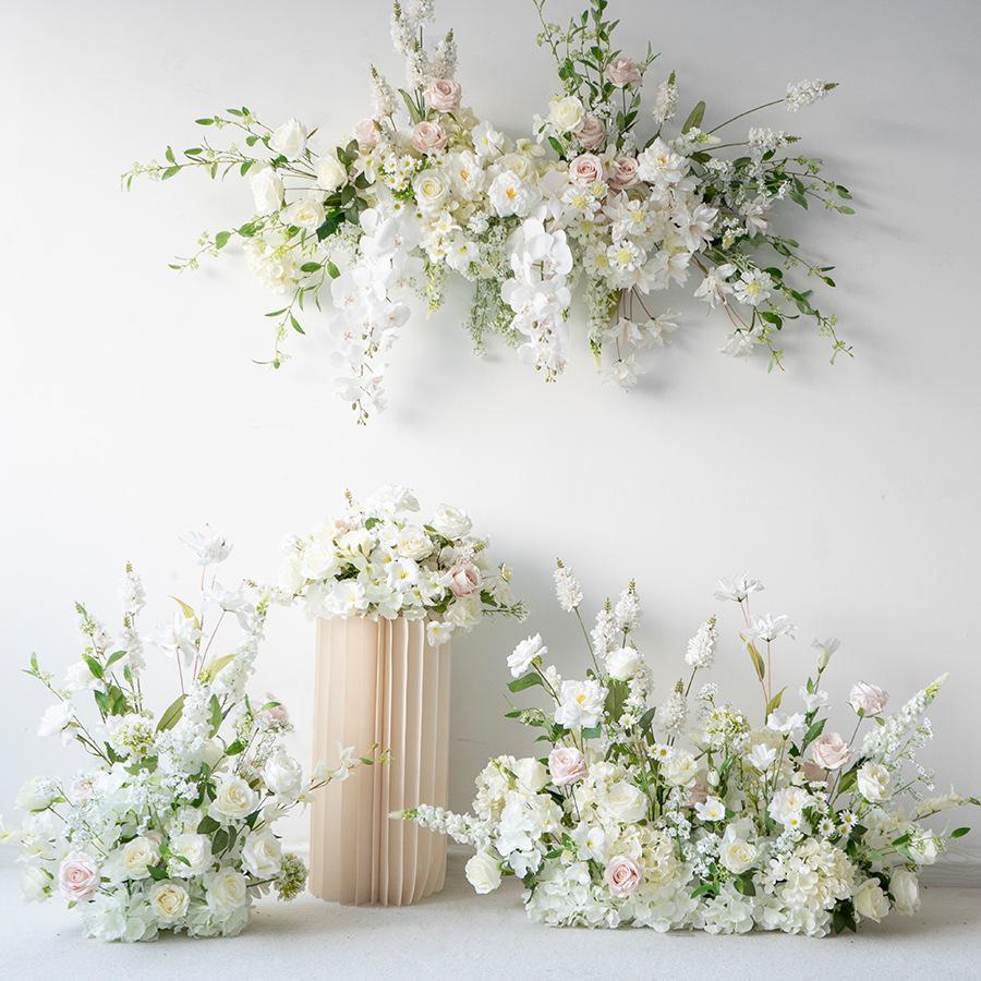 White Wedding Floral Art Wall Hanging Decoration - Artificial Flowers for Outdoor Event and Ceremony Background Arrangement