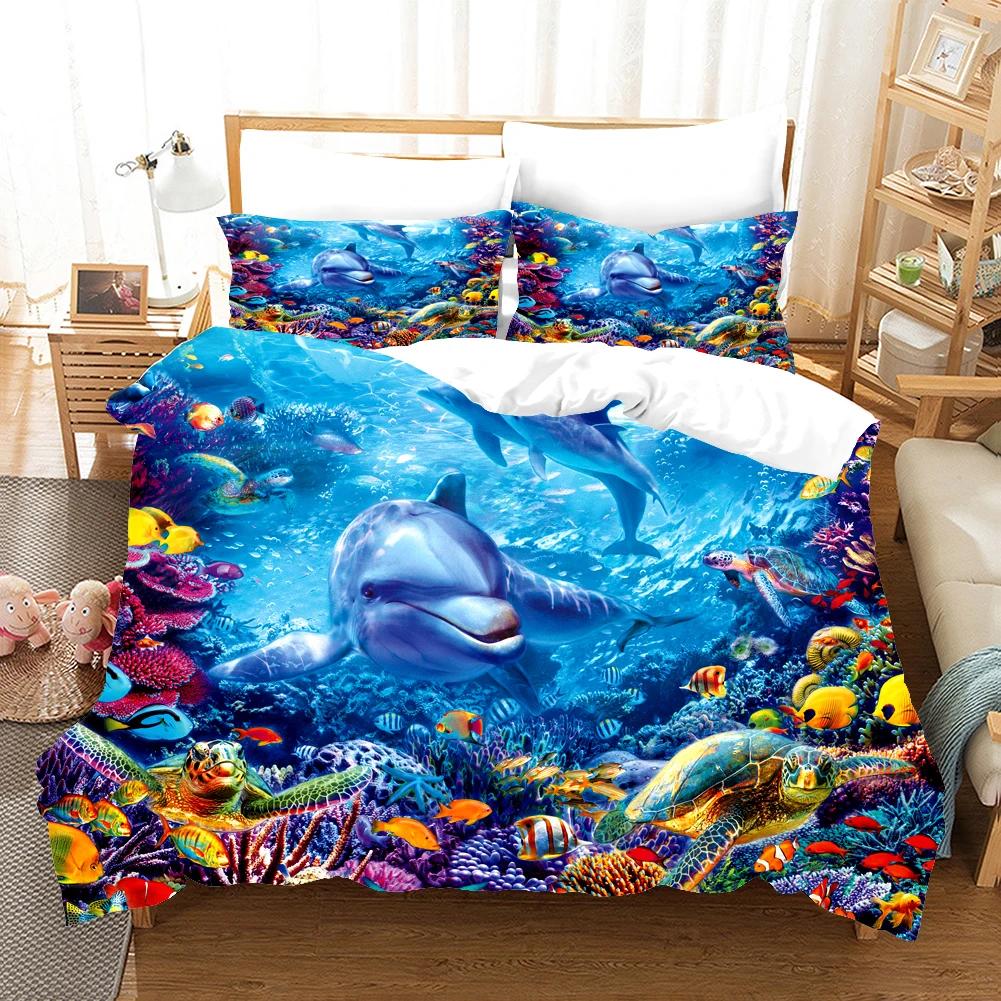Ocean Dolphin Bedding Set Kids Winter Duvet Cover Sets Kids,twin Full Queen King Bedroom Set  Home Textile Housse De Couette