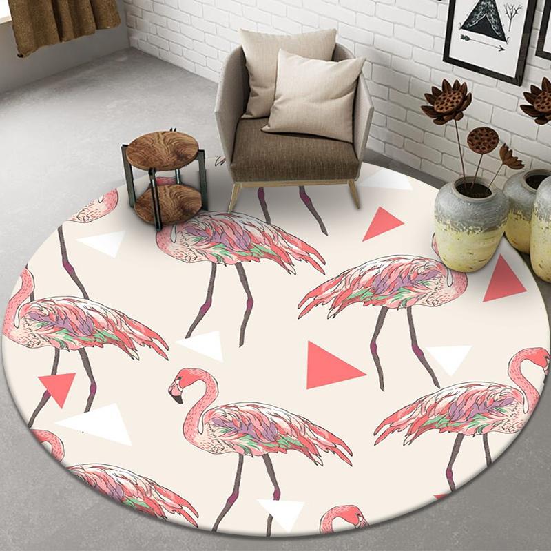 Beautiful Flamingo Print Pattern Round Floor Mat Home Bedroom Living Room Decoration Novelty Floor Mat Doormat