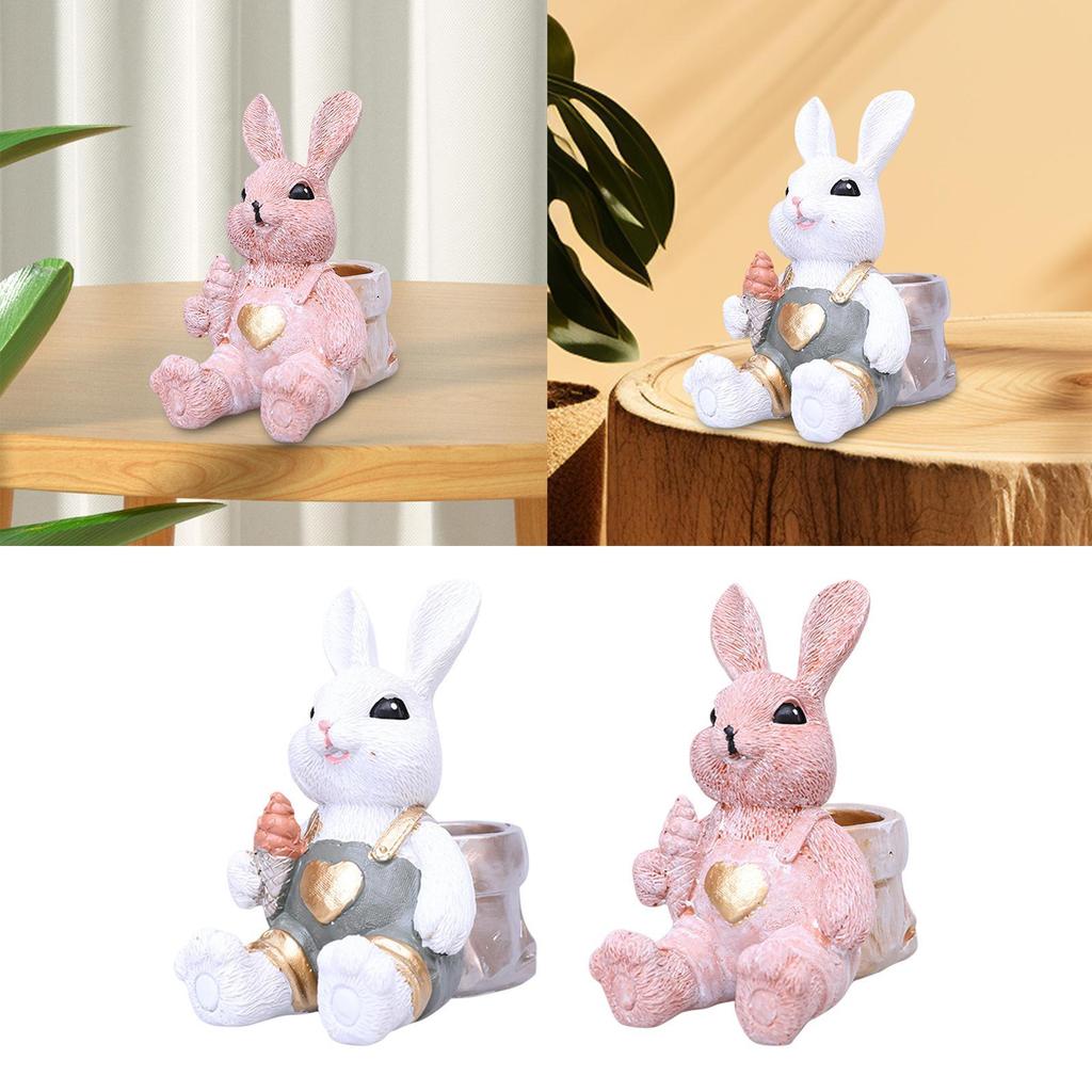 Flower Pot Ornament Spring Easter Decoration Sculpture Resin Container Bunny Figurine for Restaurant Office Yard Home Party