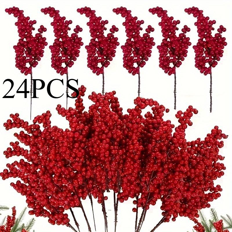 24PCS Festive red artificial fruit branches for Christmas tree decoration, DIY crafts, weddings and home decoration