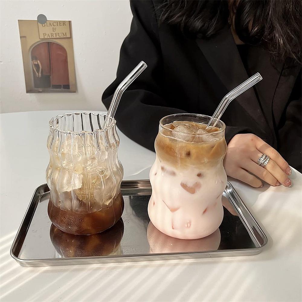 1pc Transparant Drinking Glass Cup Wave Shape Iced Coffee Tumbler Cup Juice Milk Tea Mug Drinkware Water Glasses Ripple Mug