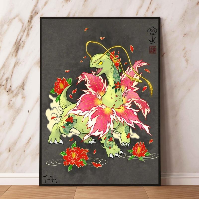 

Retro Style Pokemon Decor Painting Rayquaza Show Unique Charm High Quality Printing Adds A Sense of Mystery To Your Home Decor 21X30CMNo Framed