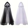 1 X Gothic Elegant Double Layer Sheer Mesh Shawl - Full Coverage Black and White Tassel Witch Vampire Cape, Suitable for Hallowe