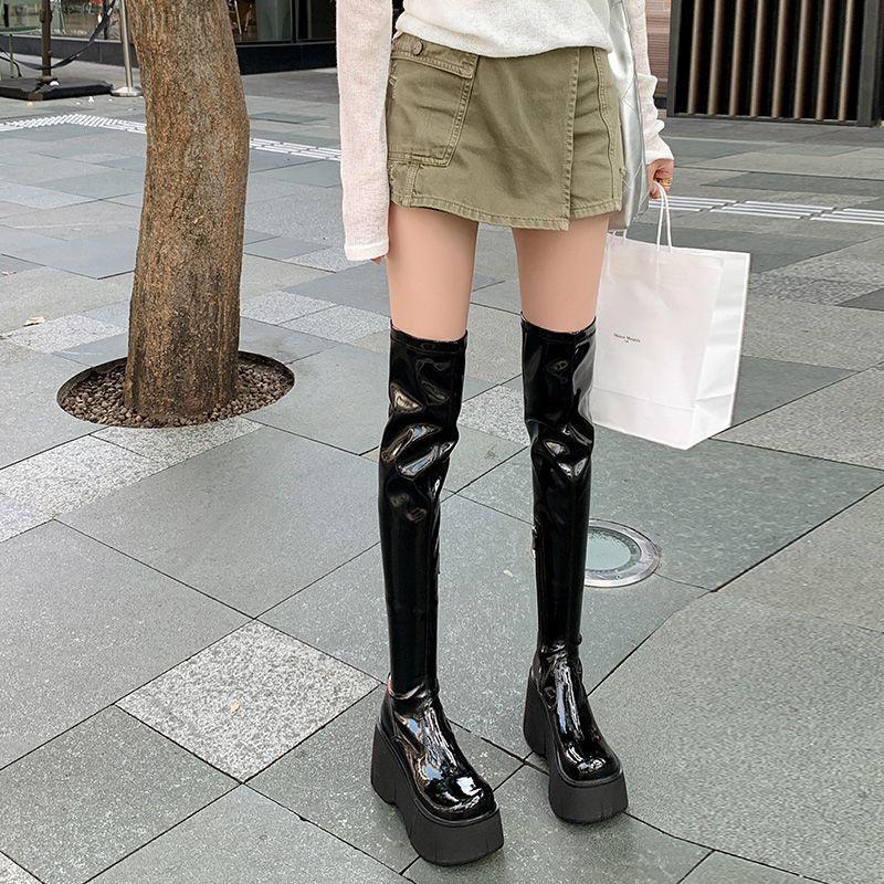 Fashion Versatile Temperament Skinny Over Knee Boots Round Head Platform High Heel Boots Women's Elastic Boots New in Autumn and Winter 2025