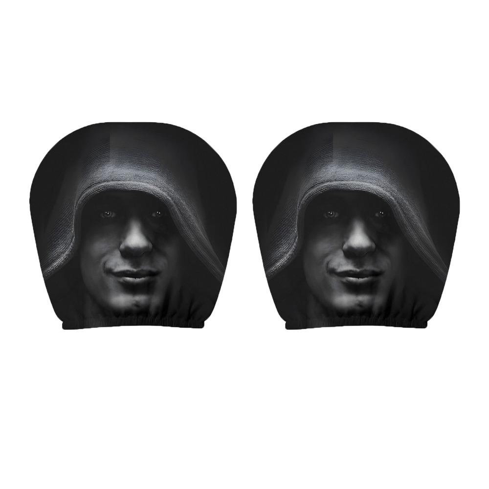 2Pcs Black Car Headrest Protective Cover Mystery Portrait Print Car Decor Car Interior 2Pcs