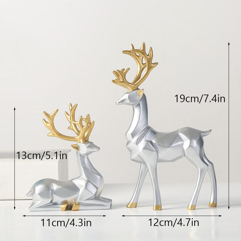 NORTHEUINS Resin Golden Mini Couple Deer Figurine for Interior Geometry Art Model Statue Home Living Room Desktop Entrance Decor